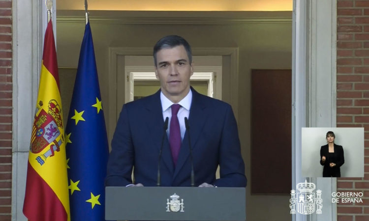 Captura de vídeo de la comparecencia del presidente del Gobierno español, Pedro Sánchez. EFE/Moncloa