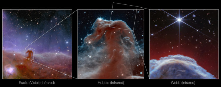El telescopio espacial James Webb ha captado imágenes de la icónica nebulosa "Cabeza de Caballo" -una nube de gas fría situada a unos 1.300 años luz de la Tierra- con un nivel de detalle y una resolución sin precedentes. Las observaciones mostraron una parte de esa nebulosa bajo una luz totalmente nueva que han permitido captar toda su complejidad, informaron hoy la Nasa y la Agencia Espacial Europea (ESA), responsables junto a la agencia canadiense (CSA) del telescopio. EFE/NASA/ESA/SOLO USO EDITORIAL/SOLO DISPONIBLE PARA ILUSTRAR LA NOTICIA QUE ACOMPAÑA (CRÉDITO OBLIGATORIO)