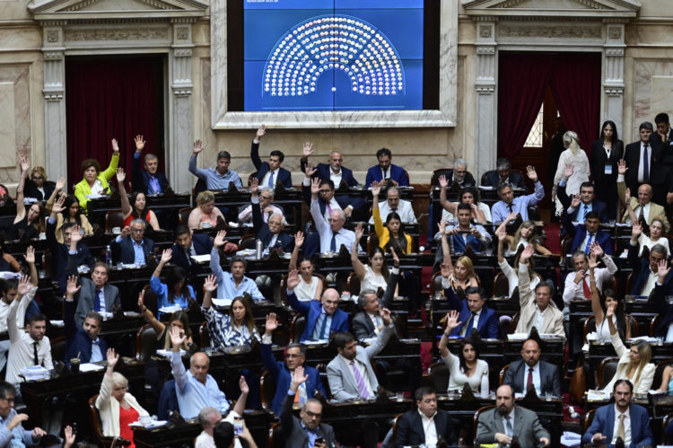 Fotografía de archivo del 2 de febrero de 2024 de diputados argentinos mientras participan en la sesión plenaria en la cual se retomó el debate de la 'ley ómnibus', en Buenos Aires (Argentina). EFE/ Matías Martín Campaya