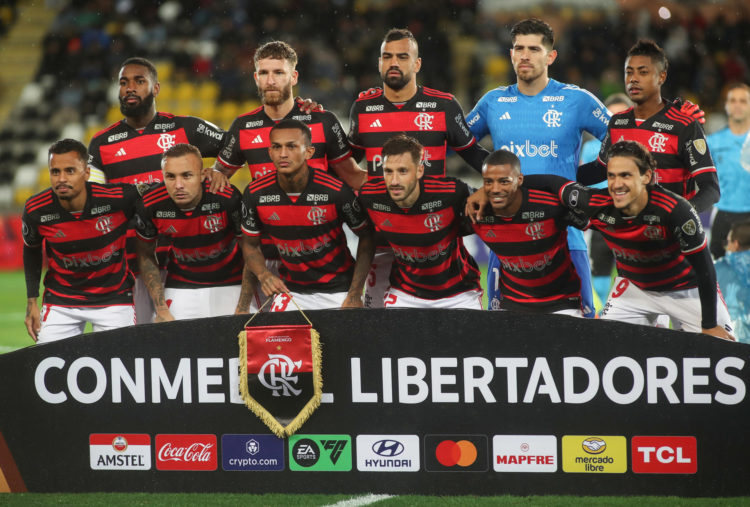 Jugadores de Flamengo durante un partido ante Palestino del pasado 7 de mayo en la fase de grupos de la Copa Libertadores, en Coquimbo (Chile). EFE/ Hernán Contreras