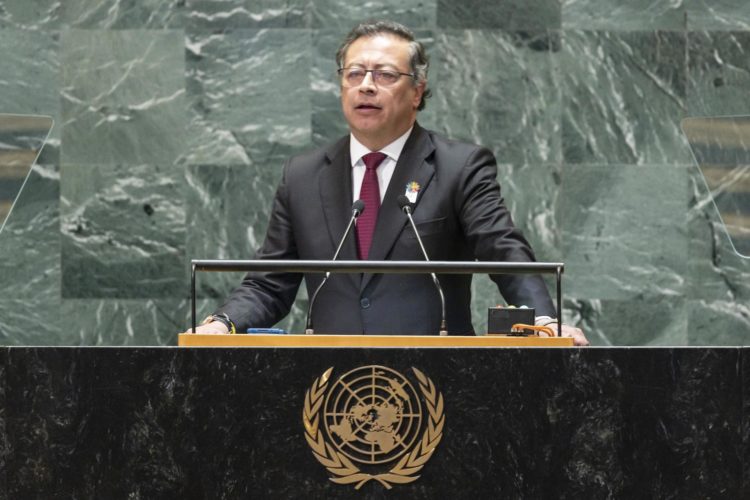 El presidente de Colombia Gustavo Petro durante su intervención en la Asamblea General de la ONU en Nueva York(EE.UU.). EFE/EPA/JUSTIN LANE