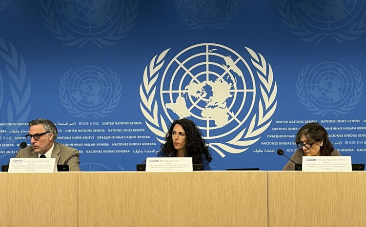 Misión de Determinación de los Hechos de la ONU para Venezuela, reunida desde el martes en Ginebra y que este viernes presentó su informe. EFE/Anisia Gil