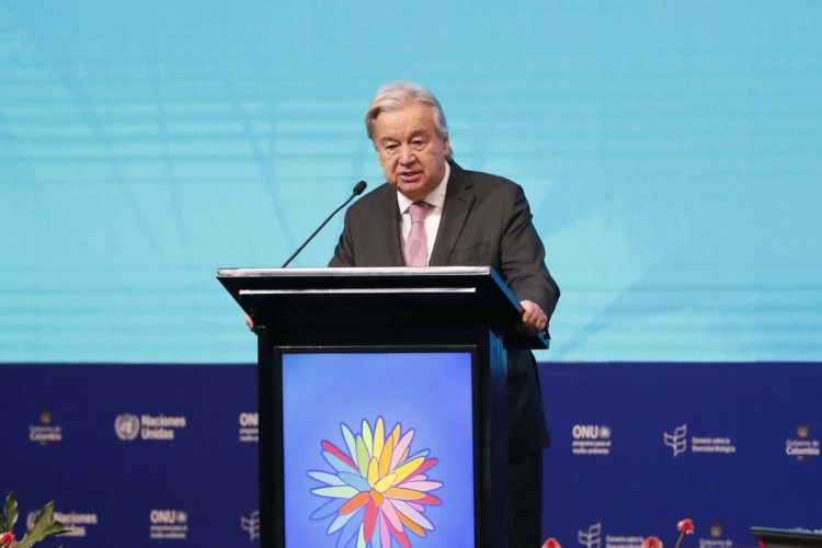 Fotografía de archivo en donde se ve al secretario general de Naciones Unidas, António Guterres, en Cali (Colombia). EFE/ Ernesto Guzmán Jr.