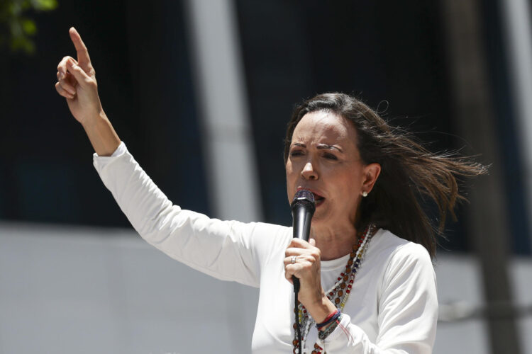 Fotografía de archivo de la líder opositora venezolana María Corina Machado. EFE/ Ronald Peña