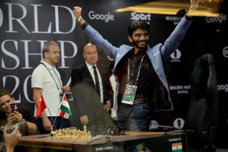 El indio Dommaraju Gukesh se proclamó este jueves campeón del mundo de ajedrez en Singapur. EFE/EPA/HOW HWEE YOUNG