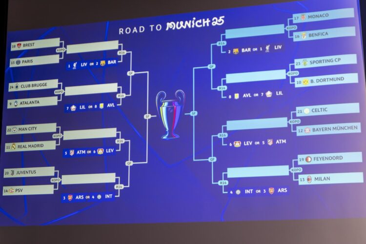 Sorteo de emparejamientos de la eliminatoria de acceso a los octavos de final de la Liga de Campeones hoy en Nyon. EFE/EPA/MARTIAL TREZZINI