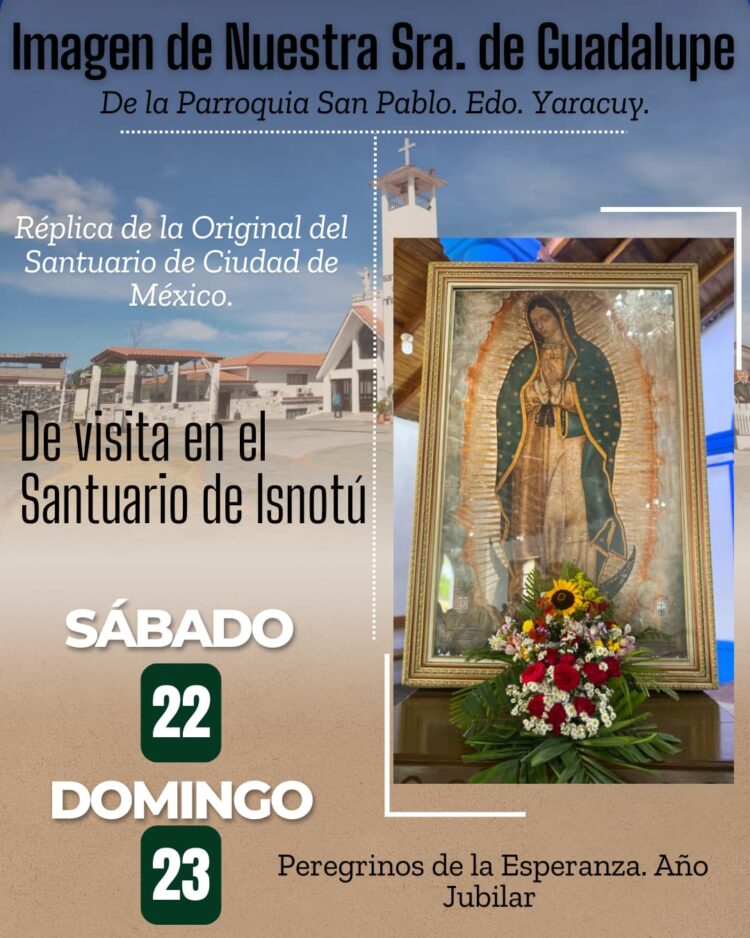 Replica original de la Virgen de Guadalupe estará en Isnotú los días  22 y 23 de febrero.