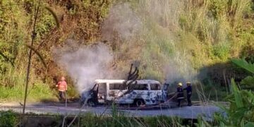 Unidad de transporte se quemó totalmente en Boconó 