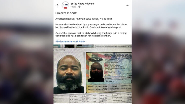 Captura de video que muestra la identificación del secuestrador de una avioneta este jueves, en Belmopán (Belice). EFE/ Rastreo de Redes