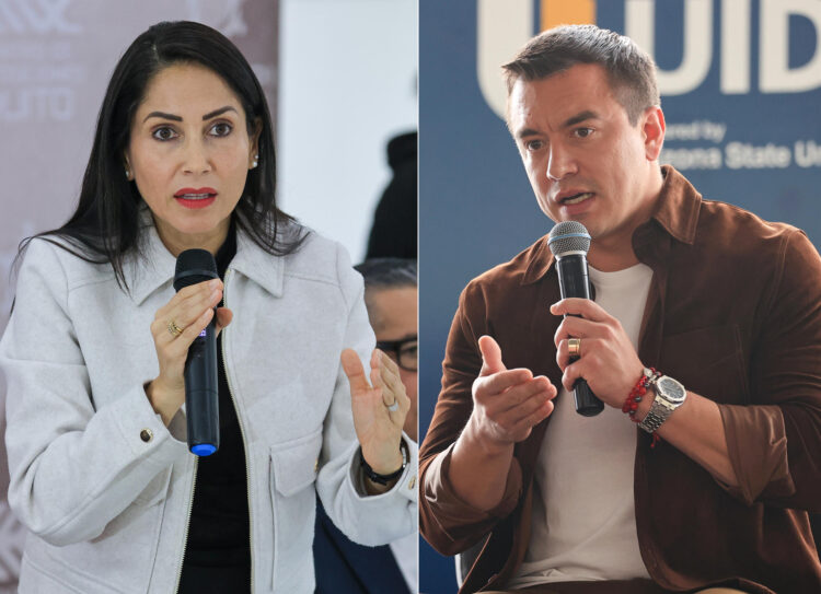 Combo de fotografías de archivo de la candidata del correísmo a la Presidencia de Ecuador, Luisa González (i), y el presidente de Ecuador y candidato a la reelección, Daniel Noboa. EFE/ José Jacome