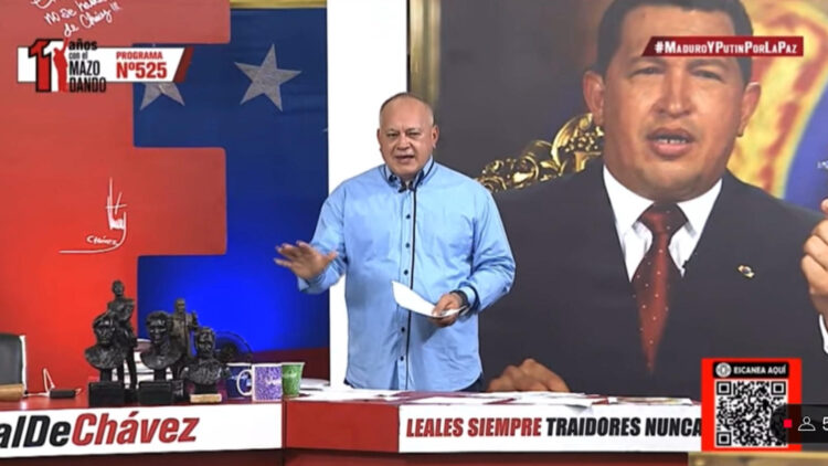 Captura de pantalla donde aparece el ministro de Interior y número dos del chavismo, Diosdado Cabello, durante su programa semanal este miércoles, en Caracas (Venezuela). EFE