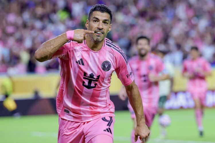 Luis Suárez celebra su gol, que suponía el 2-0 del Inter Miami contra el Palmeiras en el Mundial de Clubes. EFE/EPA/CRISTOBAL HERRERA-ULASHKEVICH