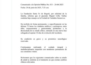 Senador Uribe Turbay experimenta mejoría y se reduce su estado crítico, según parte médico