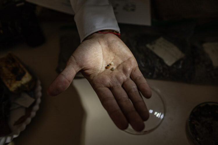 Fotografía del 8 de julio del 2025 de una persona mostrando residuos de plástico durante la presentación de un prototipo de la Biciola en una feria de la Facultad de Ciencias de la Universidad del Zulia, en Maracaibo (Venezuela). EFE/ Henry Chirinos