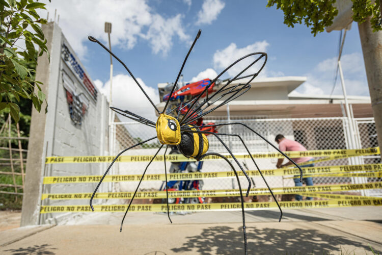 Fotografía del 23 de agosto del 2025 de una escultura de un insecto en Maracaibo (Venezuela). EFE/ Henry Chirinos