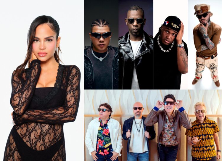 Composición de fotografías cedidas por TelevisaUnivision donde aparecen (de i a d) la artista dominicana Natti Natasha, los panameños Boza, Nando Boom, y el grupo Los Rabanes, el panameño Sech, y el puertorriqueño Farruko, quienes actuarán los Premios Juventud 2025, que se celebrarán -por primera vez fuera de EE.UU.- el próximo 25 de septiembre en Panamá. EFE/TelevisaUnivision