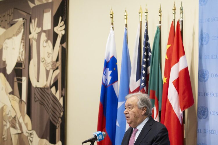 Fotografía de archivo del secretario general de la ONU, António Guterres, durante una rueda de prensa, en la sede del organismo, en Nueva York (NY, EE.UU.). EFE/Justin Lane