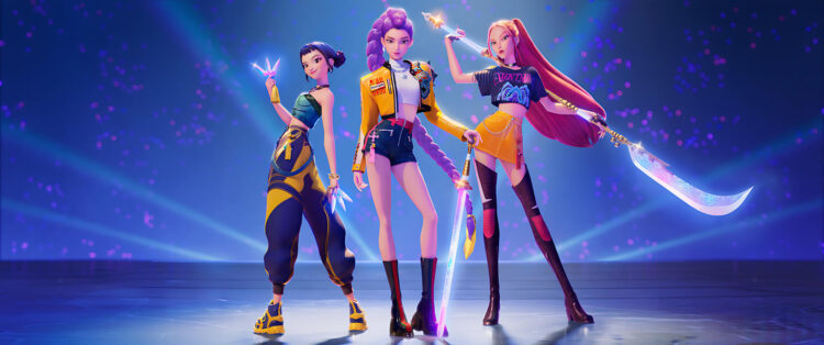 Fotograma cedido por Netflix donde aparecen los personajes Zoey, Rumi y Mira de la serie de animación 'KPop Demon Hunters' ('Las guerreras k-pop'). EFE/Netflix