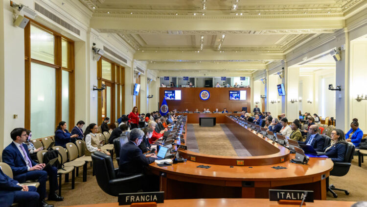 Fotografía cedida por la Organización de los Estados Americanos (OEA) del pleno del Consejo Permanente durante una reunión ordinaria este miércoles, en Washington (Estados Unidos). EFE/ Juan Manuel Herrera/ OEA