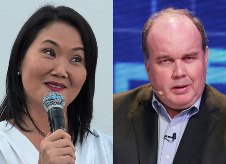 Combo de fotografías de archivo que muestran a los candidatos a la presidencia de Perú Keiko Fujimori (i) por el partido Fuerza Popular y a Rafael López Aliaga por el partido Renovación Popular. EFE/ Fernando Gimeno/ Sebastián Castañeda/ ARCHIVO