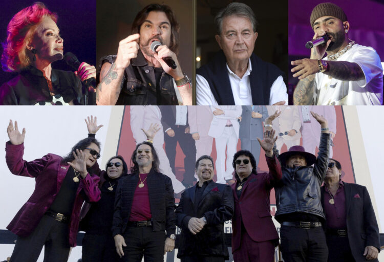 Combo de fotografías de archivo que muestra arriba de izquierda a derecha a los cantantes; Paloma San Basilio, Juanes, Manolo Díaz, Arcángel, y Los Bukis (abajo). EFE/ ARCHIVO