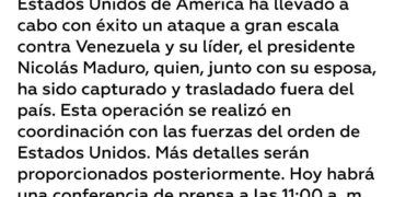 Trump confirma ataque «a gran escala» contra Venezuela y dice que han capturado a Maduro