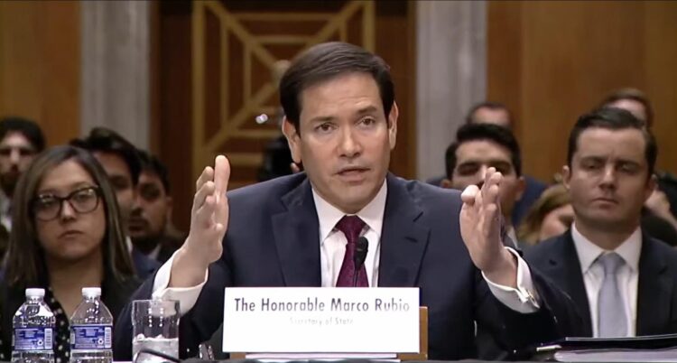 Captura de video de una transmisión del Senado de Estados Unidos del secretario de Estado de EE.UU., Marco Rubio, en una audiencia este miércoles, en Washington (EE.UU.). Rubio declaró que el objetivo de la Administración de Donald Trump tras la captura de Nicolás Maduro es lograr una "Venezuela amigable, estable, próspera y democrática". EFE/ Senado de Estados Unido