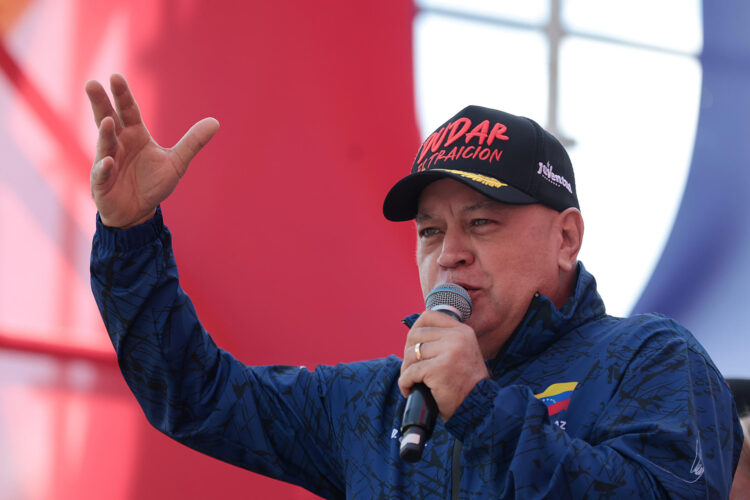 Fotografía del 6 de enero de 2026 del ministro de Interior y número dos del chavismo, Diosdado Cabello, durante una marcha de mujeres del chavismo, en Caracas (Venezuela). EFE/ Ronald Peña R
