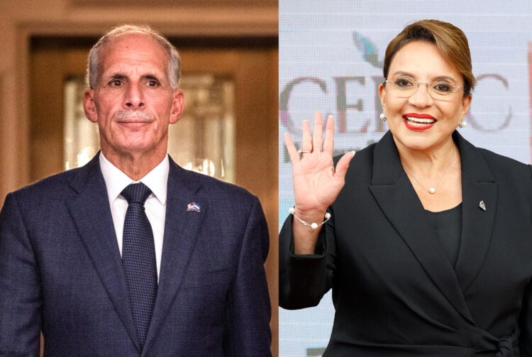 Combo de fotografías que muestra al presidente electo de Honduras, Nasry 'Tito' Asfura (i), y a la presidenta de Honduras, Xiomara Castro. EFE/ Jim Lo Scalzo/ Bienvenido Velasco