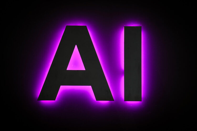 Detalle de un cartel anunciando inteligencia artificial durante una jornada de un MWC, en una imagen de archivo. EFE/Enric Fontcuberta