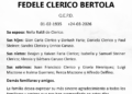 Se participa el sensible fallecimiento en la paz del Señor de nuestro querido: FEDELE CLERICO BERTOLA