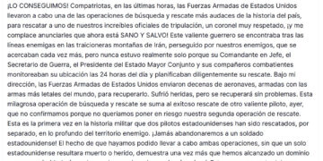 Trump dice que el Ejército de EE.UU. rescató con vida al piloto de avión derribado en Irán