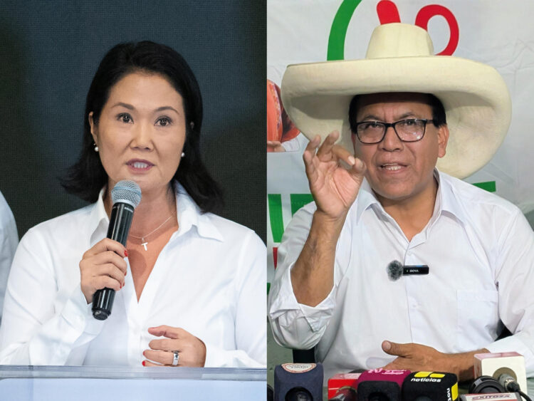Combo de fotografías de archivo que muestra a los candidatos a la segunda vuelta presidencial en Perú, Keiko Fujimori (i) y Roberto Sánchez. EFE/Renato Pajuelo/Fernando Gimeno