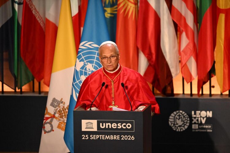 El papa León XIV durante su discurso ante la UNESCO en París, Francia, este viernes. EFE/EPA/MAURIZIO BRAMBATTI / POOL