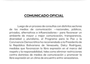 Programa para la Paz y Convivencia Democrática recomienda eliminar restricciones a dominios de medios de comunicación en Venezuela